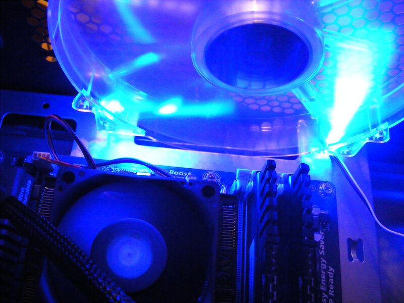 blue-lit computer fans
