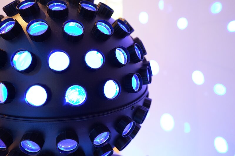 blue-lit disco ball