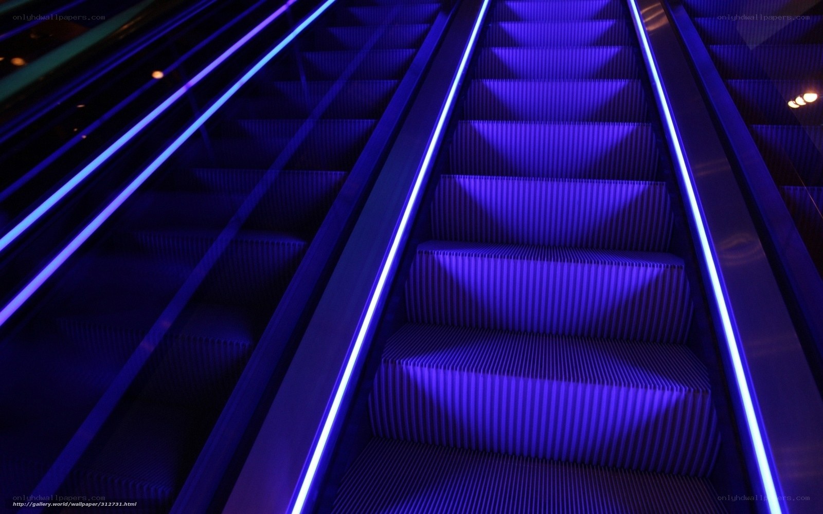 Blue-lit escalator steps