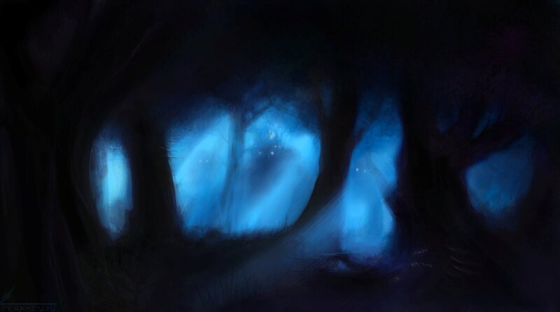 Blue-lit Forest at Night — Blue, Mysterious