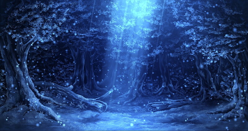 Blue-lit Forest at Night — Blue, Serene