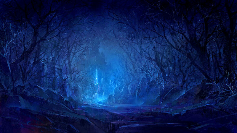 Blue-lit Forest Path — Blue, Mysterious, Night