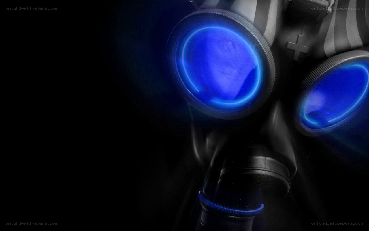 blue-lit gas mask
