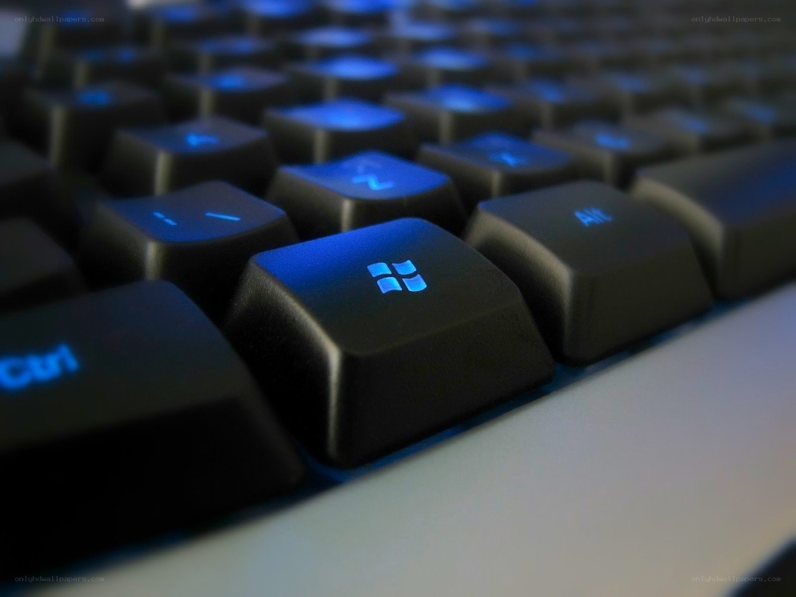 blue-lit keyboard keys