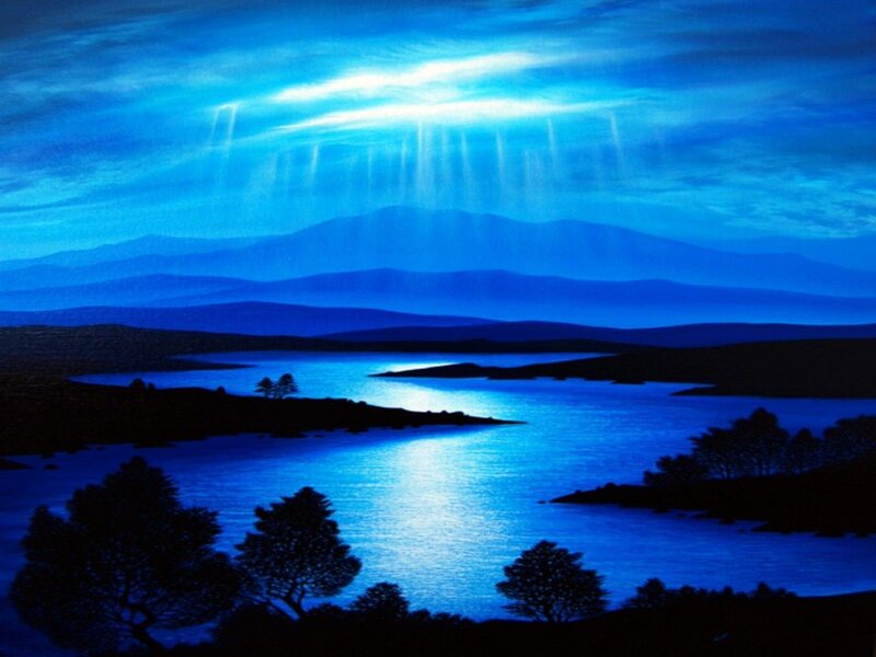 Blue-lit Lake Landscape