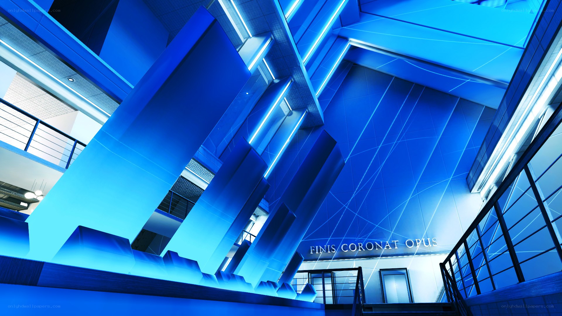 blue-lit modern interior