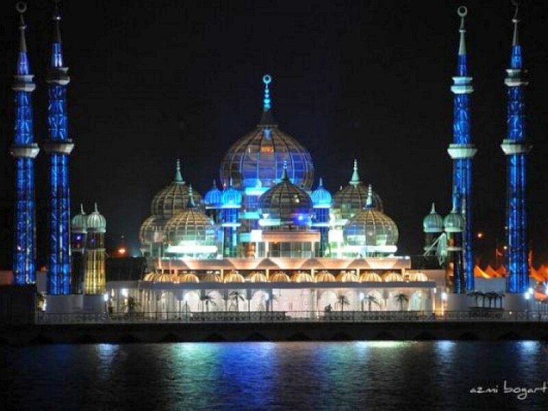 Blue-lit Mosque at Night — Blue