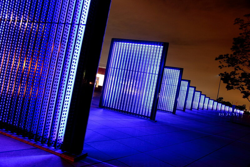 Blue-lit Panels at Night