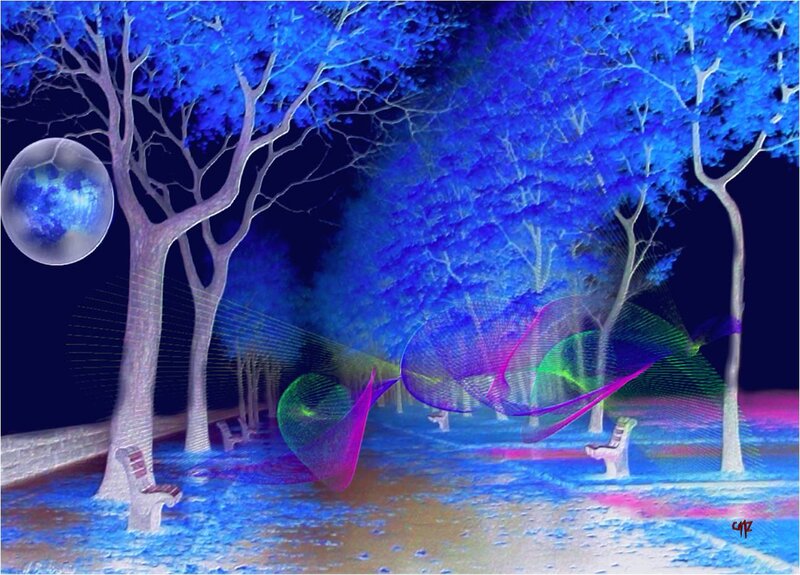 Blue-lit Park Scene