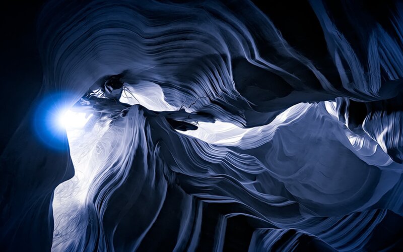 Blue-lit Rock Formations