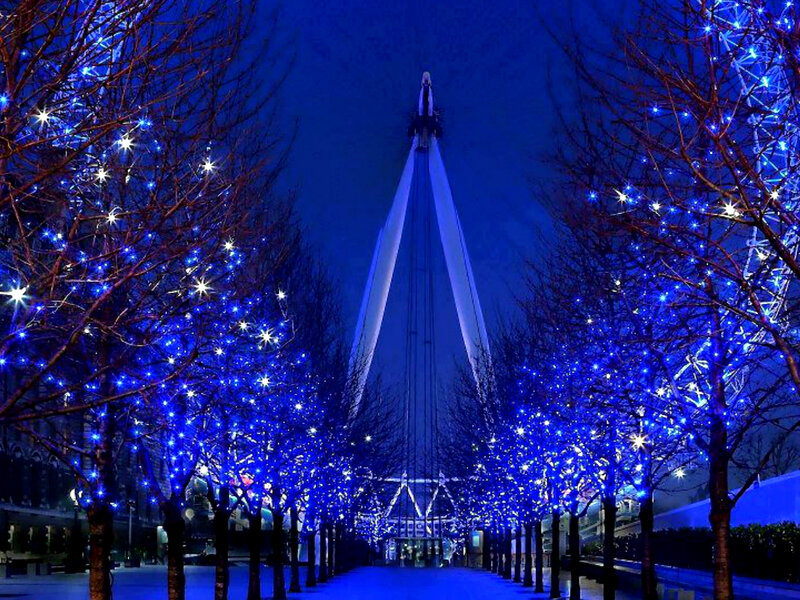 Blue-lit Trees and Tower — Blue