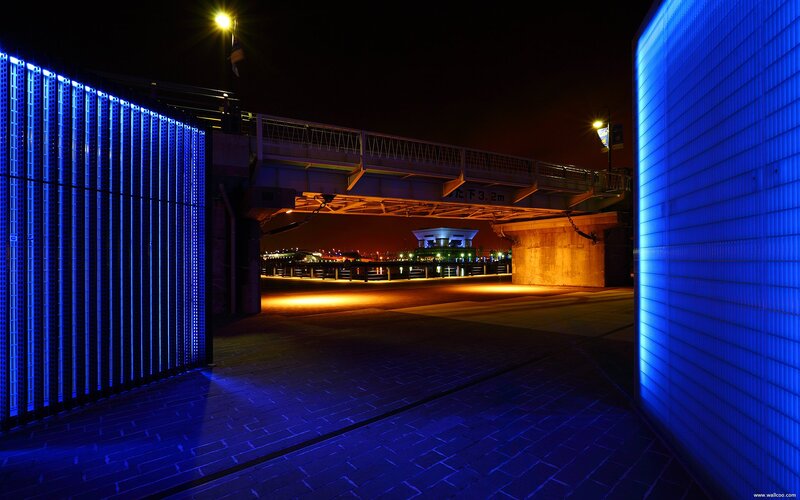 Blue-lit Walkway at Night — Blue