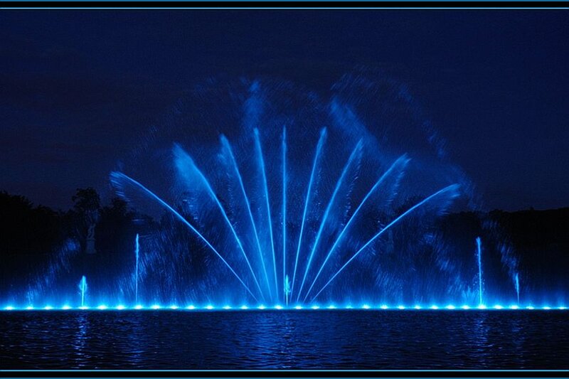 Blue-lit Water Fountain