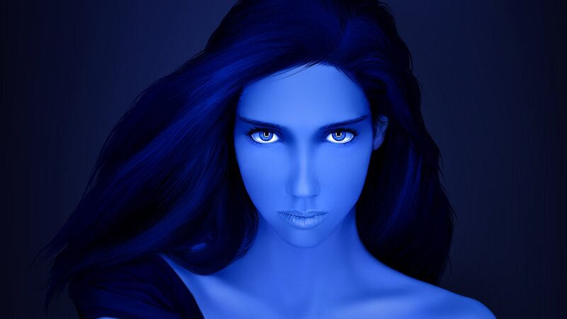 blue-lit woman portrait