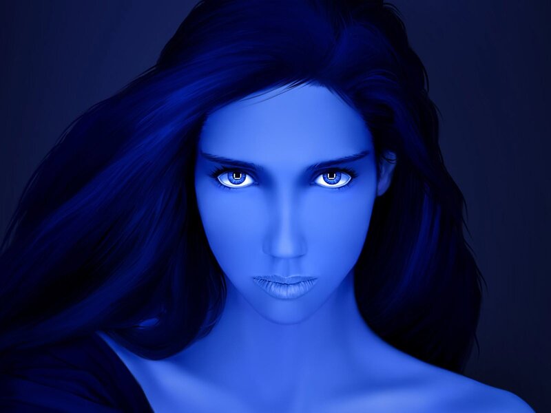 blue-lit woman portrait