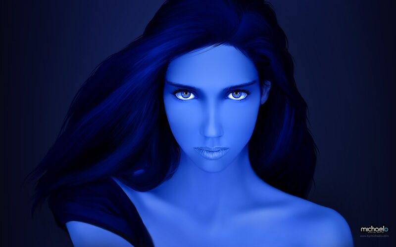 blue-lit woman portrait