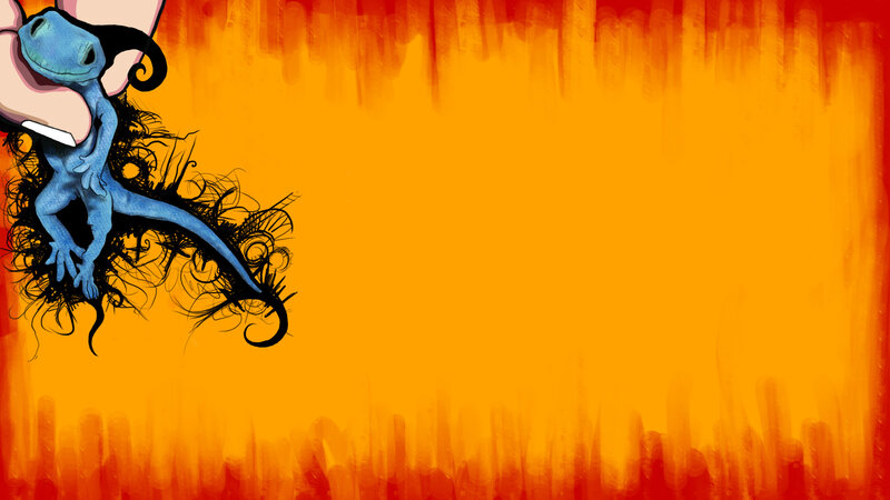 blue lizard on orange background