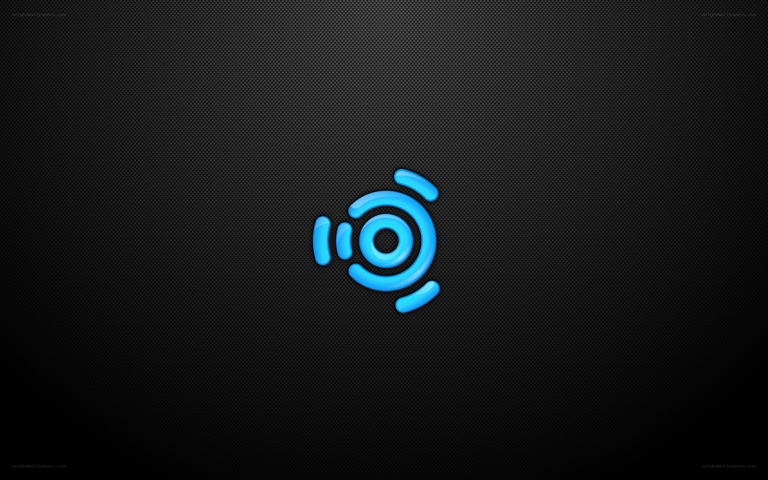 blue logo on black background