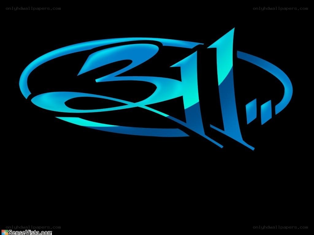 Blue logo on black background