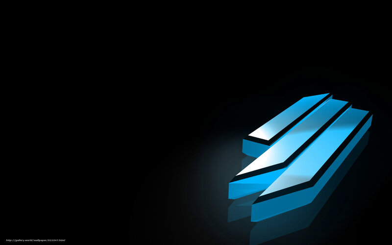 blue logo on black background