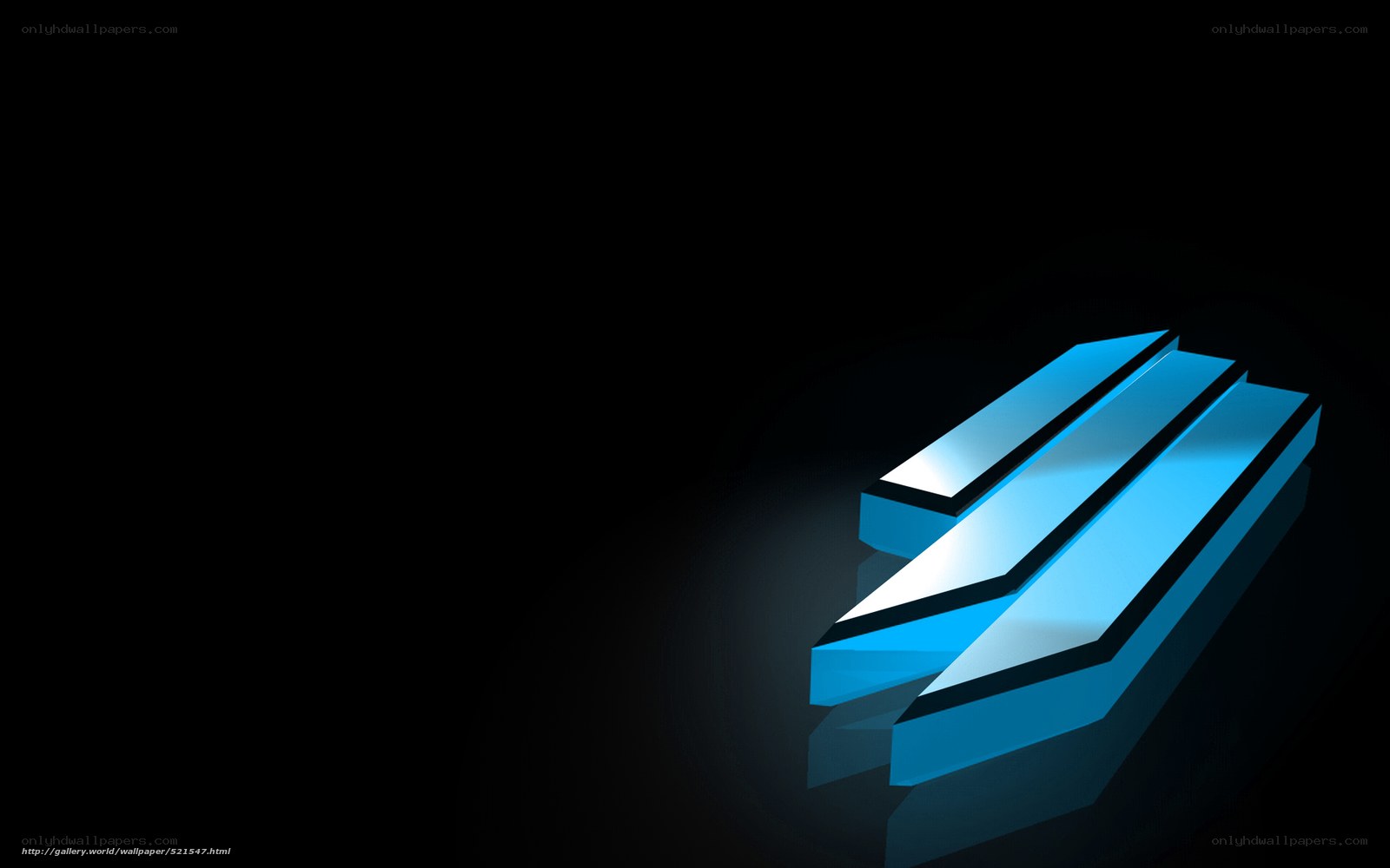 blue logo on black background