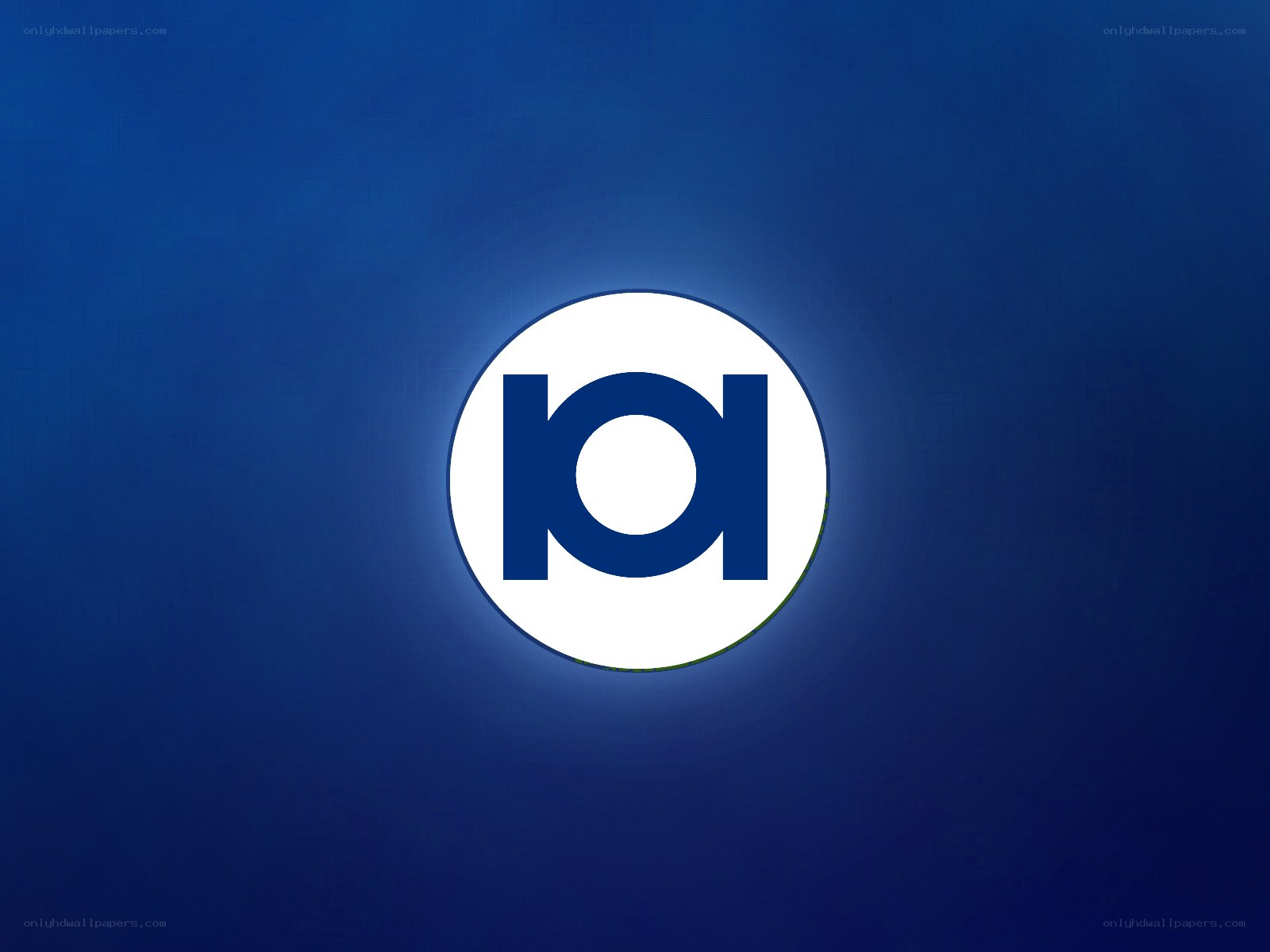 blue logo on dark background
