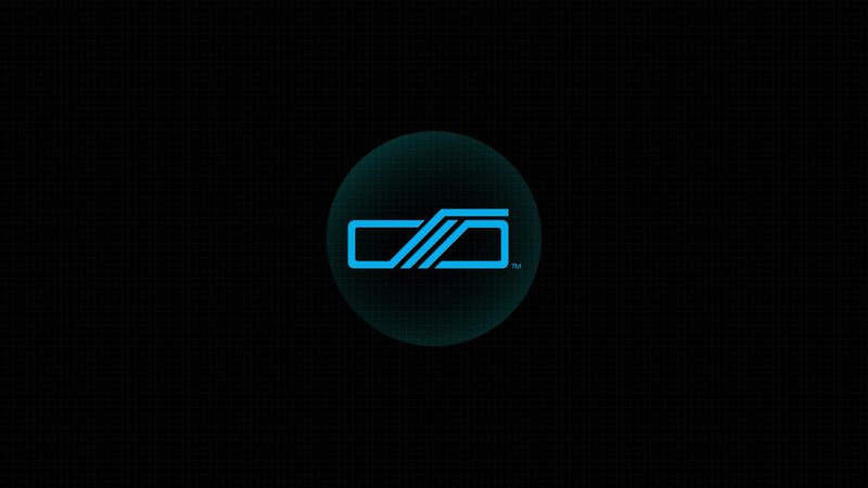 blue logo on dark grid