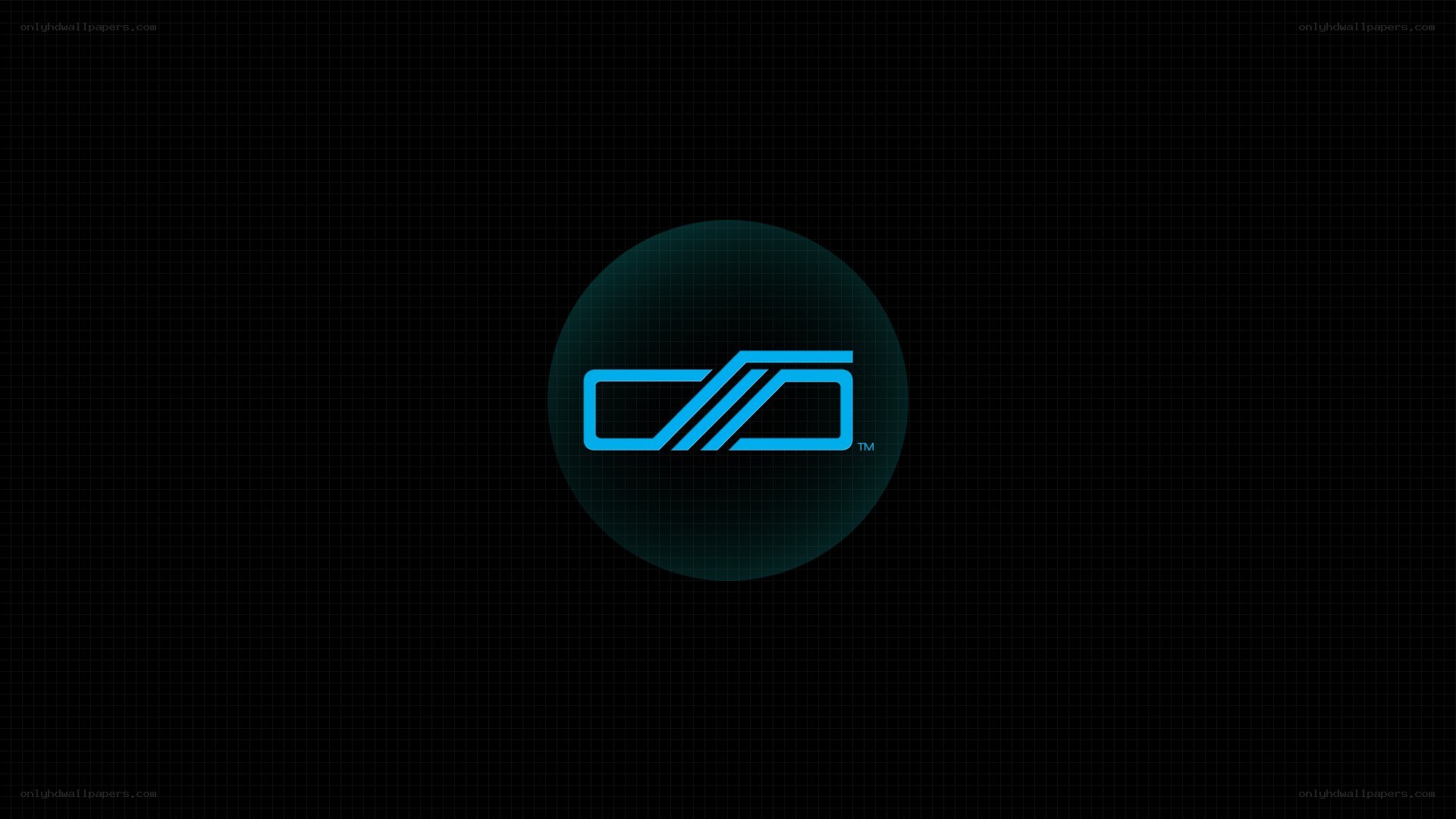 blue logo on dark grid