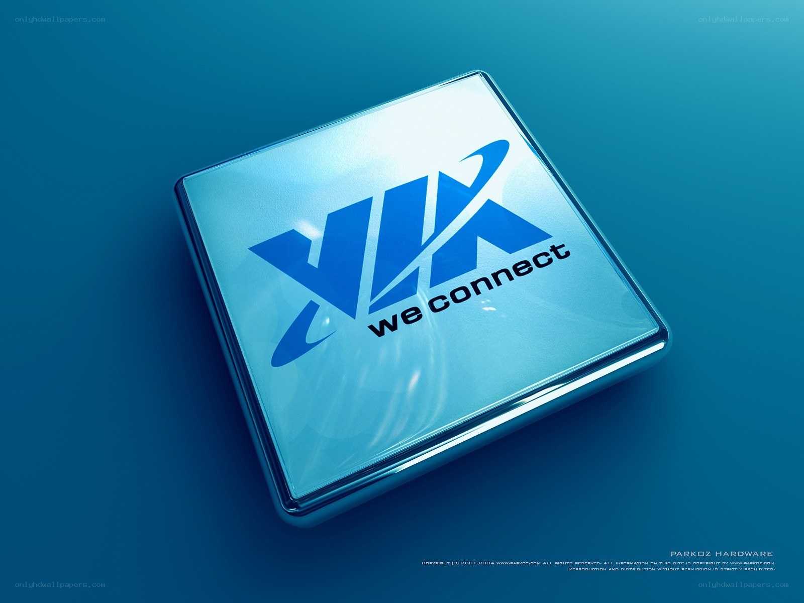 blue logo on glass cube