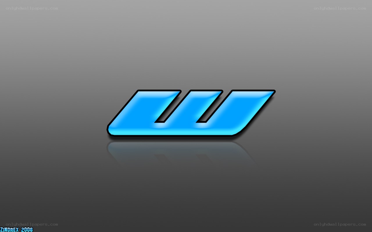 blue logo on gray background