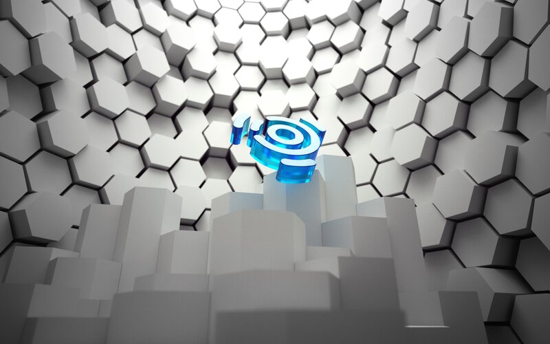 Blue Logo on Hexagonal Wall