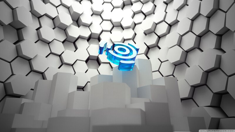 Blue Logo on Hexagonal Wall — White