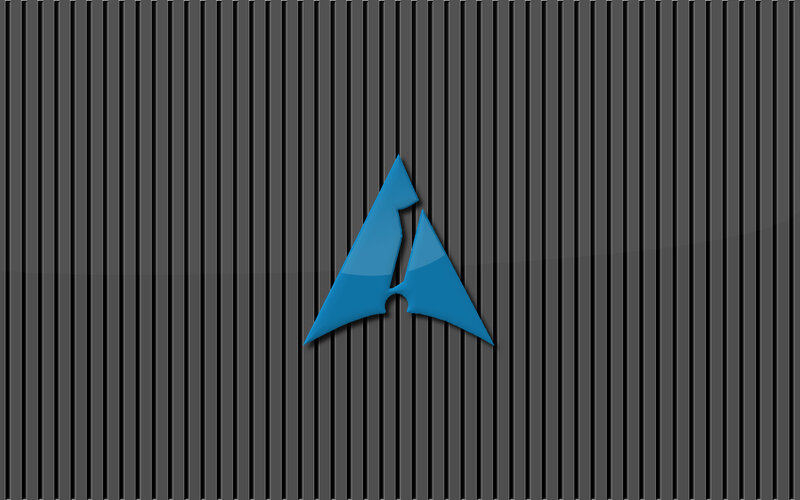 blue logo on striped background