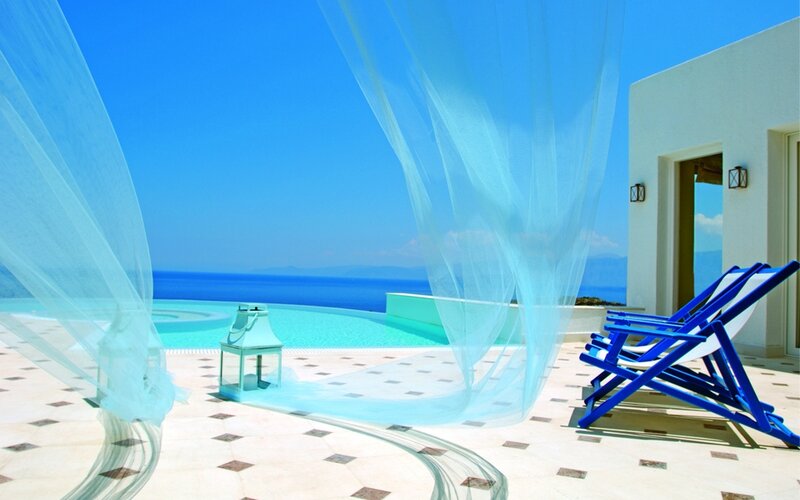 Blue Lounge Chairs by Pool — Serene