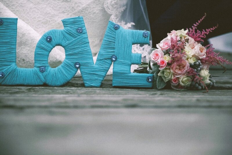 Blue Love Letters and Bouquet