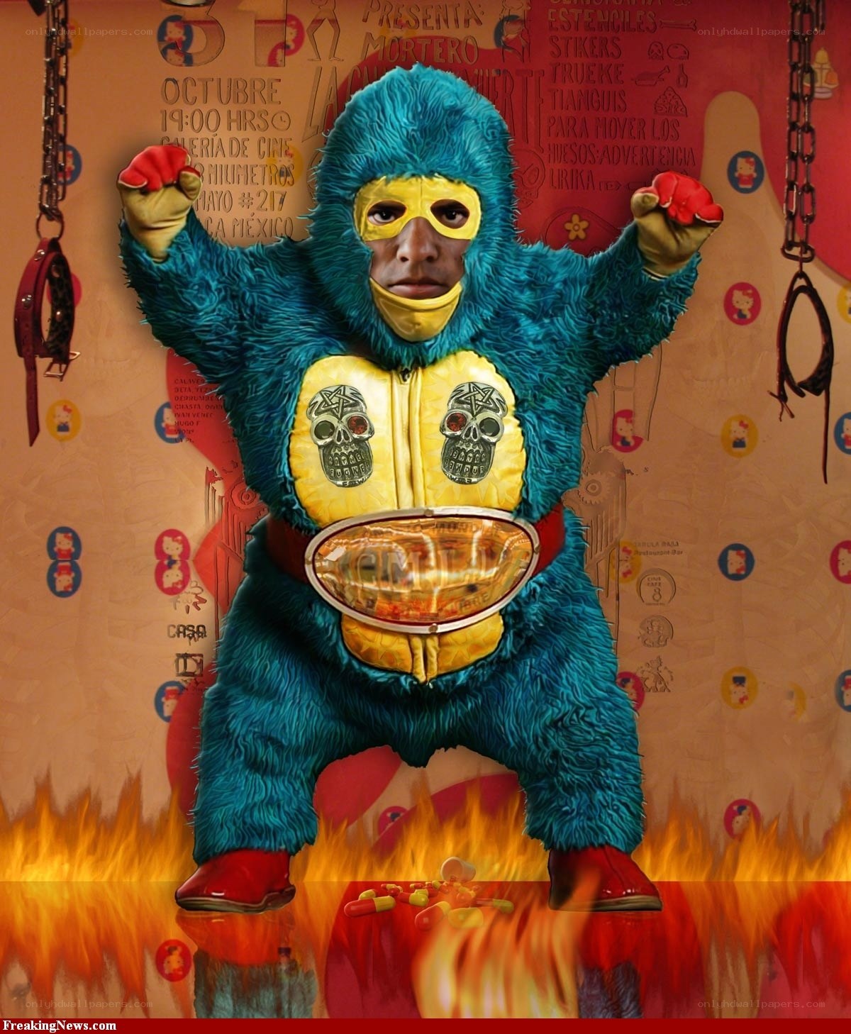 Blue luchador in flames