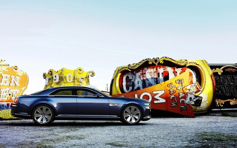 Blue Luxury Sedan — Dramatic, Afternoon