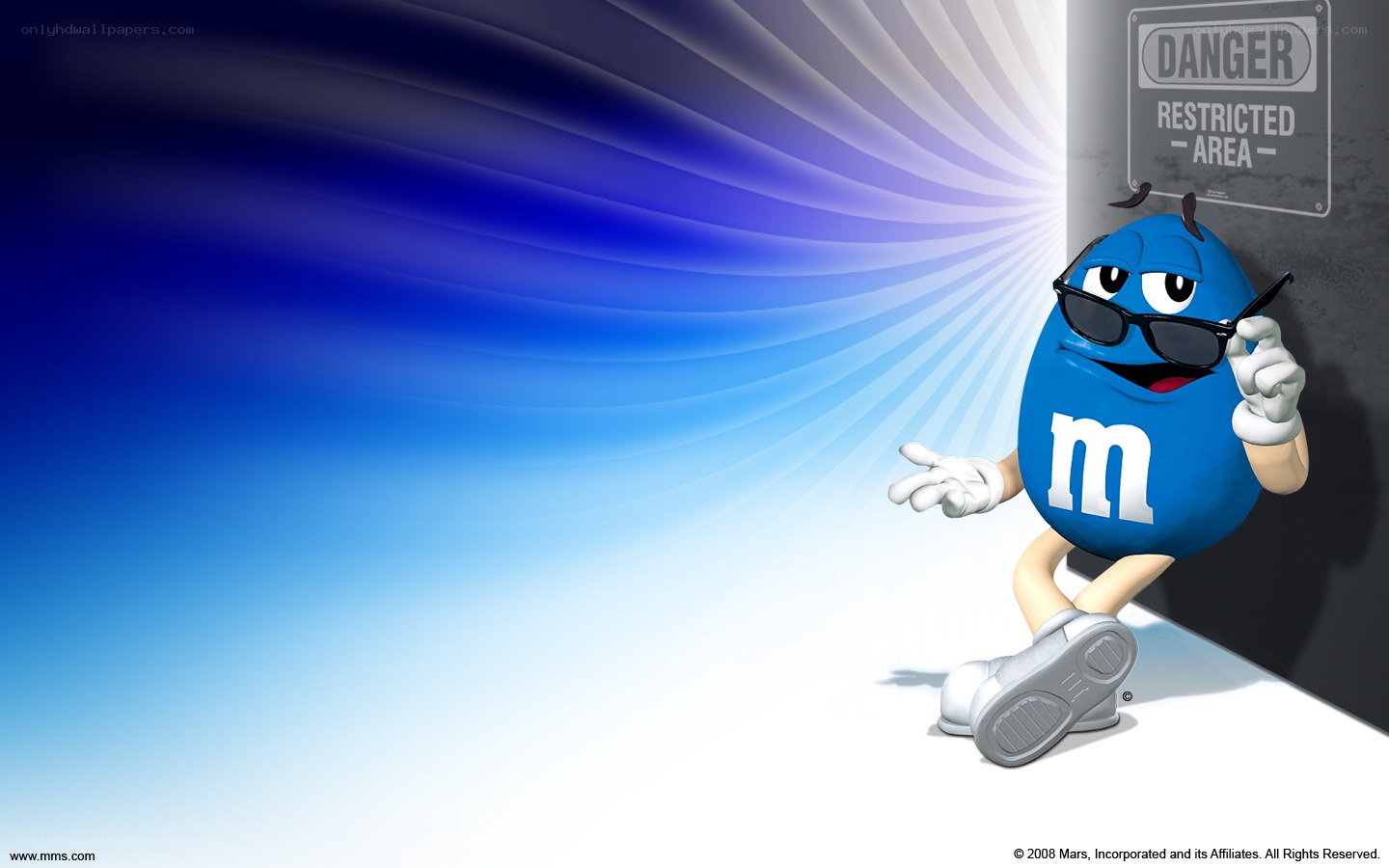 Blue M&M character in restricted area