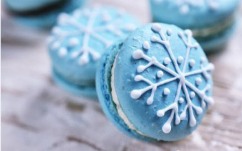Blue Macarons with Snowflakes — Festive, Winter