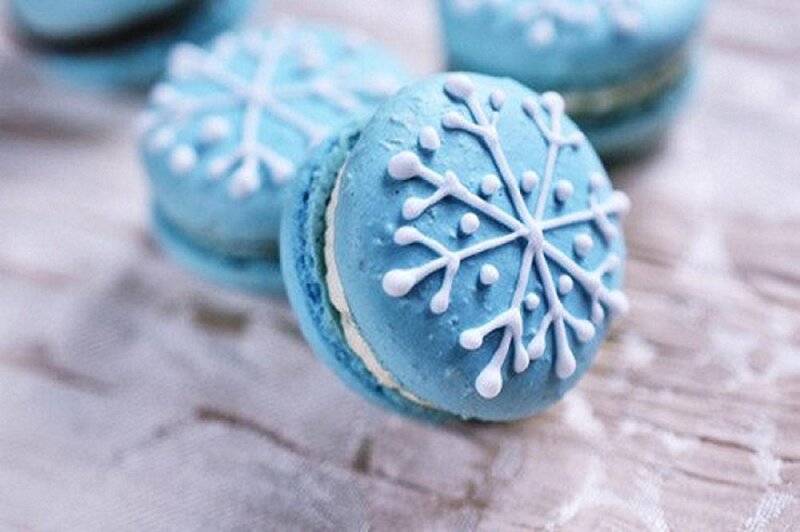 Blue Macarons with Snowflakes