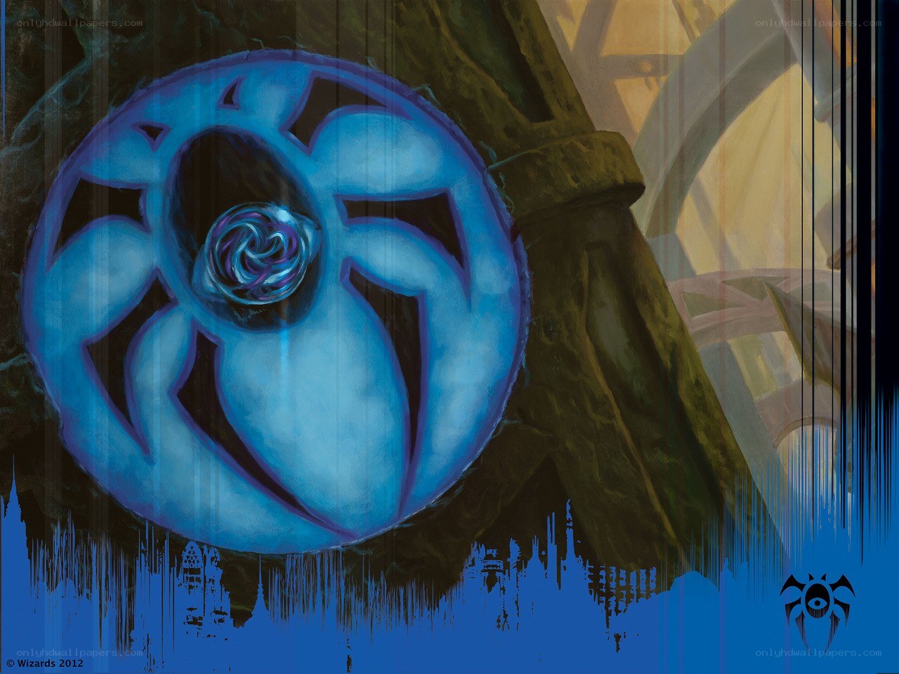blue magical symbol on stone