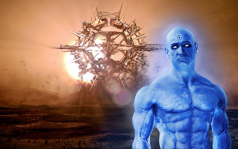 Blue man with cosmic structure