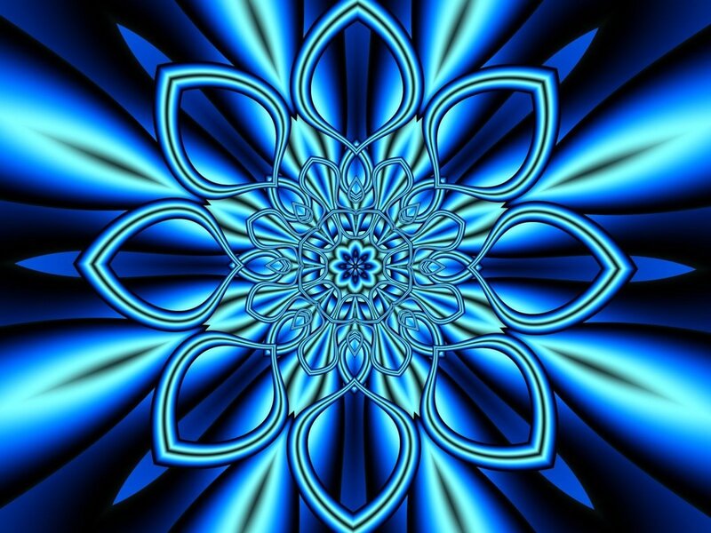 Blue Mandala Pattern — Hypnotic, Digital Art, Symmetry, Radiating Lines