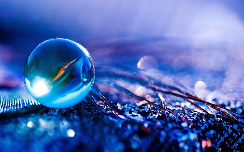 Blue Marble on Feather — Dramatic