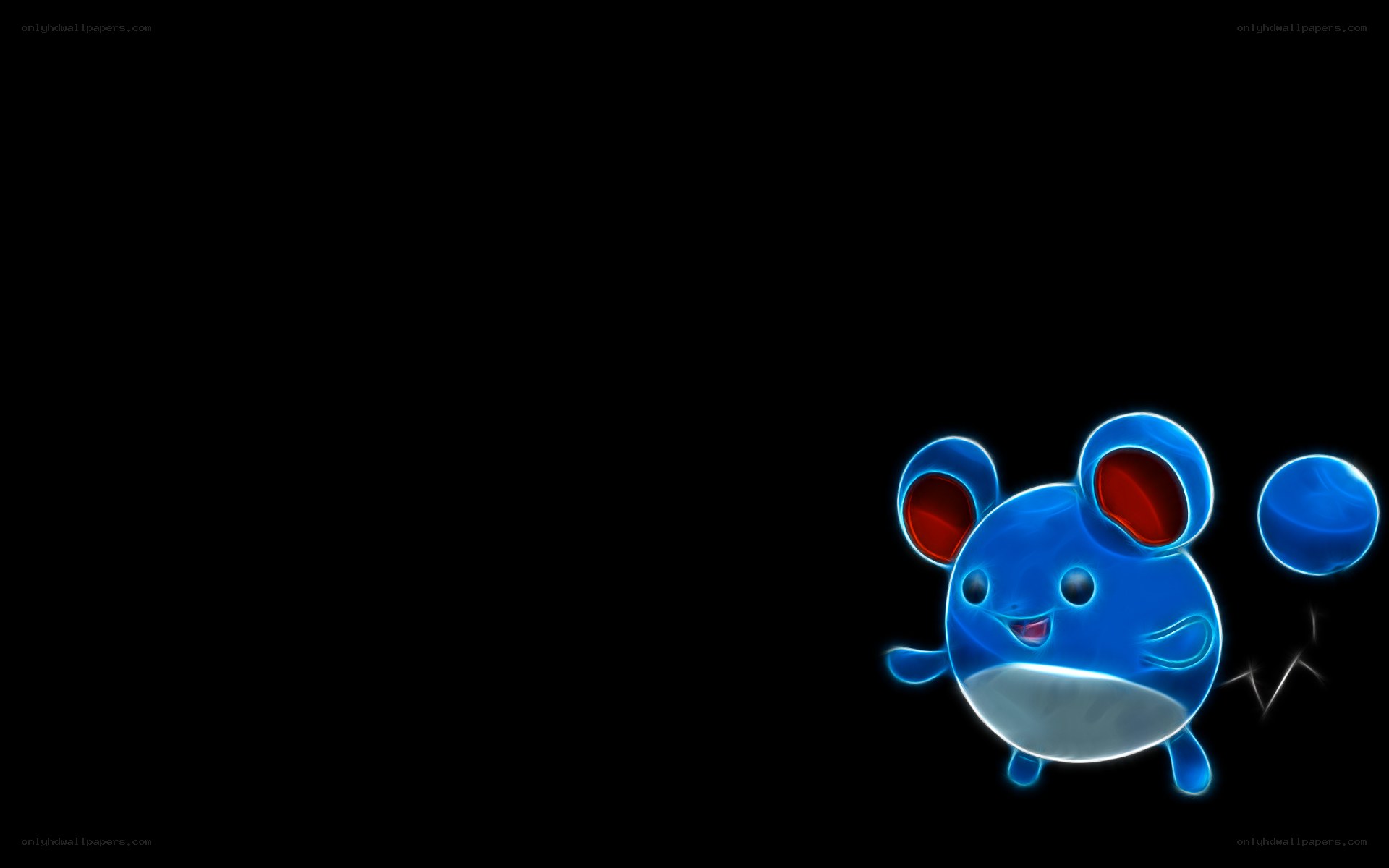 Blue Marill glowing on black