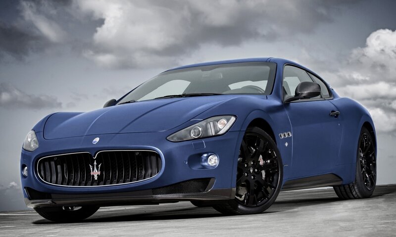 Blue Maserati Sports Car — Dramatic, Photograph, Clouds