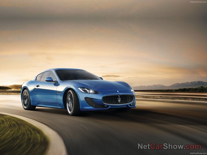 Blue Maserati Sports Car — Dynamic, Sunset