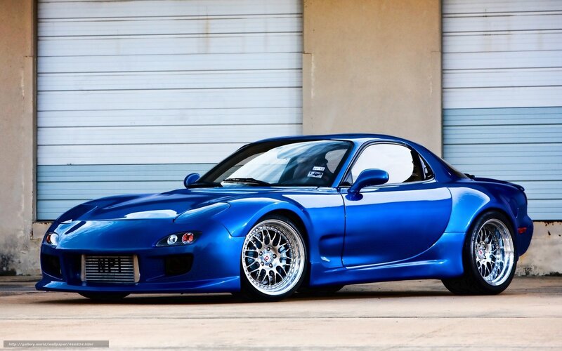 blue mazda rx-7 sports car