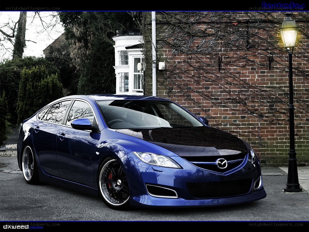 Blue Mazda6 with carbon hood
