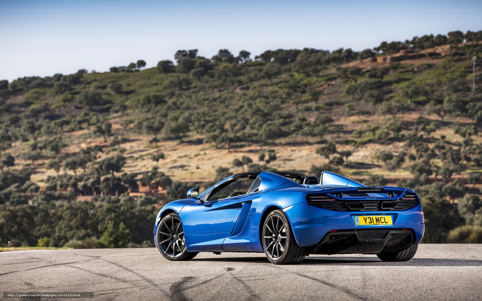 Blue McLaren sports car on road